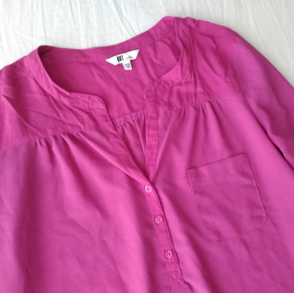 Kut from the Kloth Sheer Half Button Down Top Pink Purple Medium Long Sleeve - Picture 2 of 9